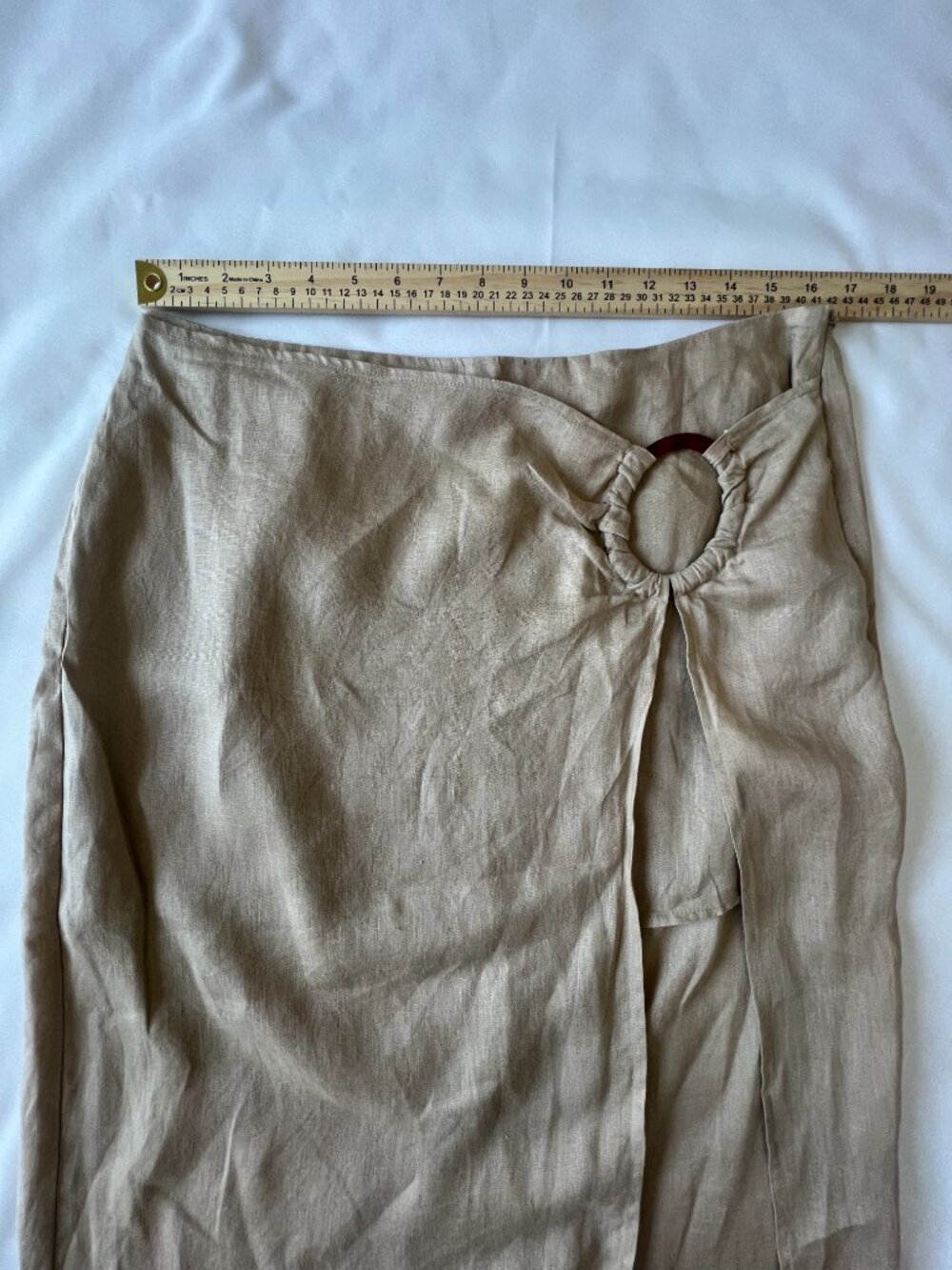 100% Linen Zara Wrap Midi Skirt Womens Size Large Tan Beige Vacation Summer - Picture 11 of 15